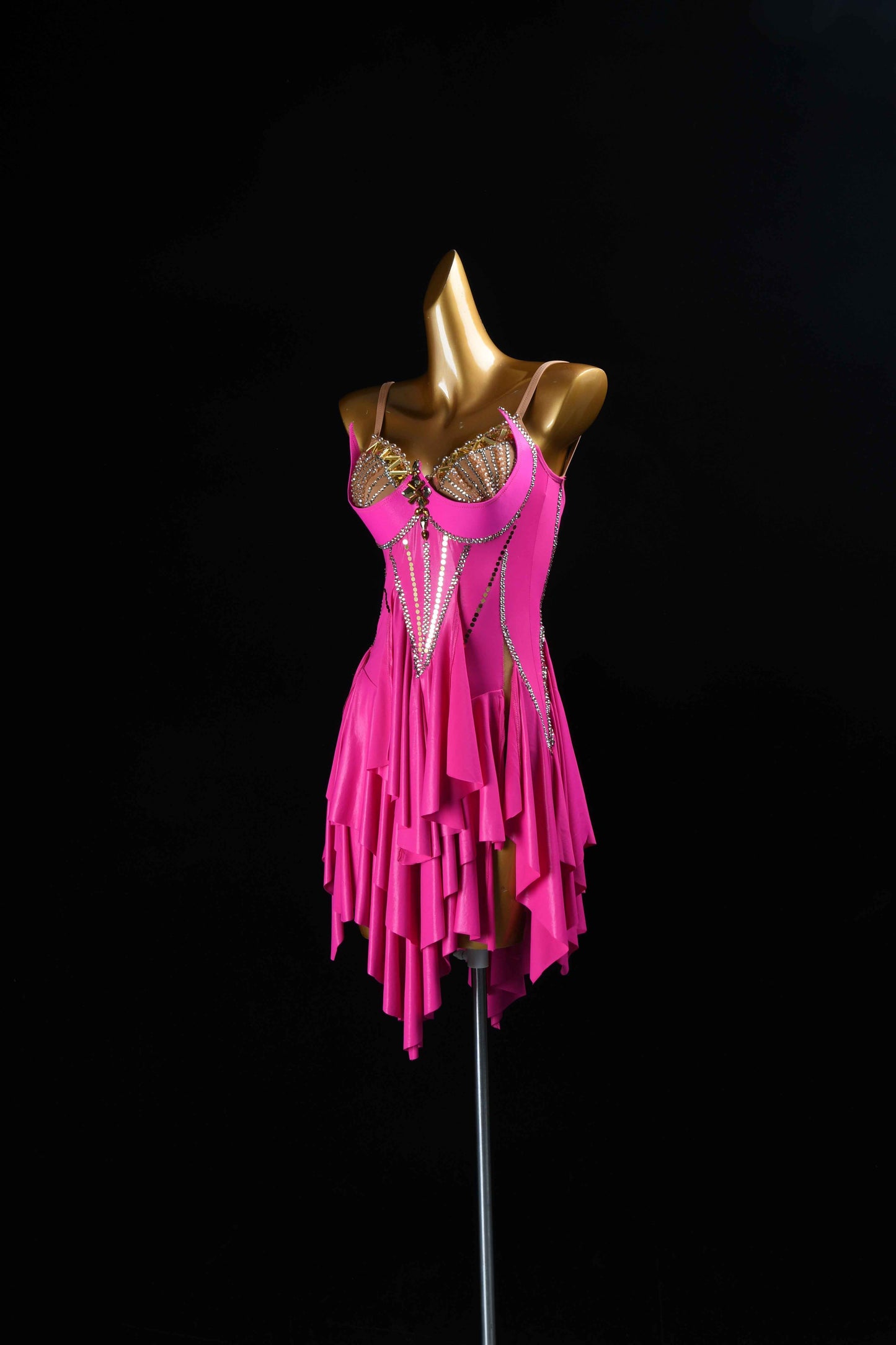 MINEJAS.L074 Hot Pink Ruffle Latin Salsa Competition Gown