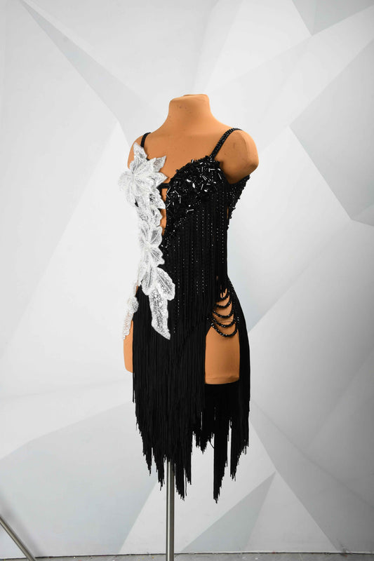 MINEJAS.L103 Black White Floral Latin Dance Dress