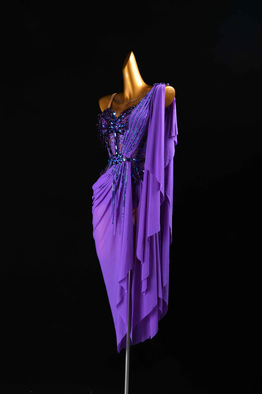 MINEJAS.L075 Purple One Shoulder Latin Performance Dress