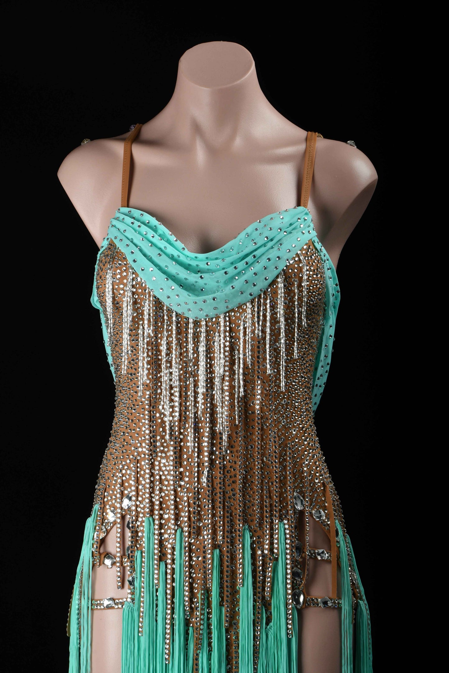 MINEJAS.L7612 Mint Green Fringe Latin Performance Costume