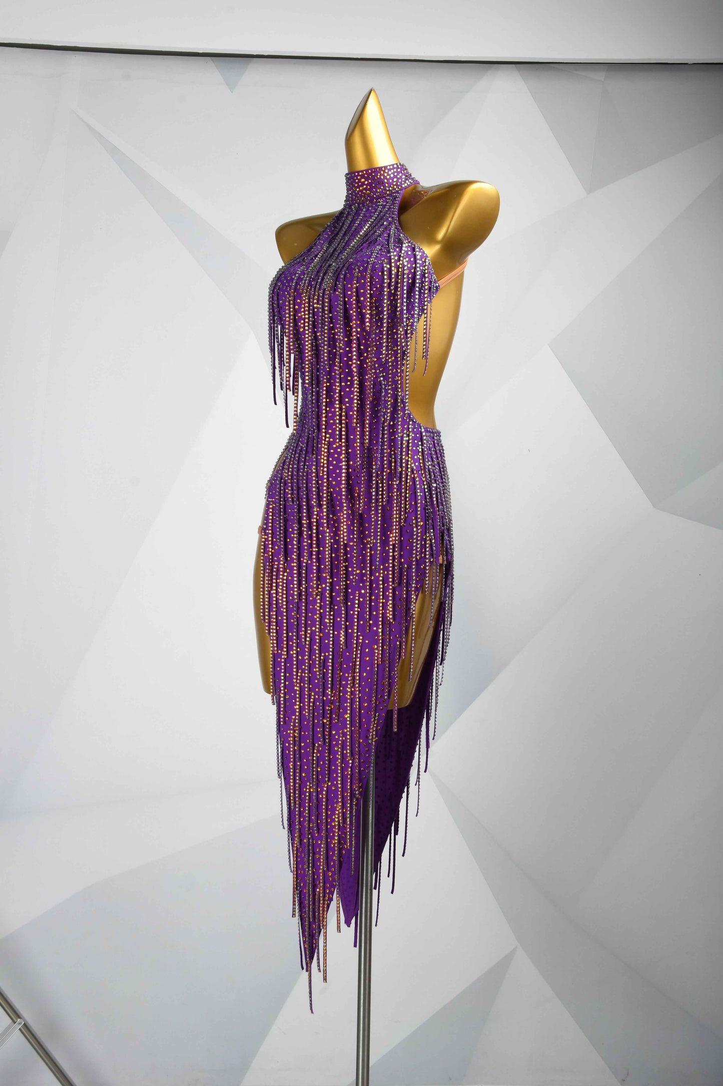 MINEJAS.L078 Purple Fringe Halter Latin Competition Gown