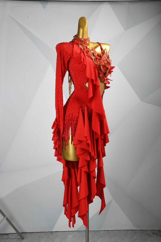 MINEJAS.L110 Red Ruffle Latin Samba Stage Costume