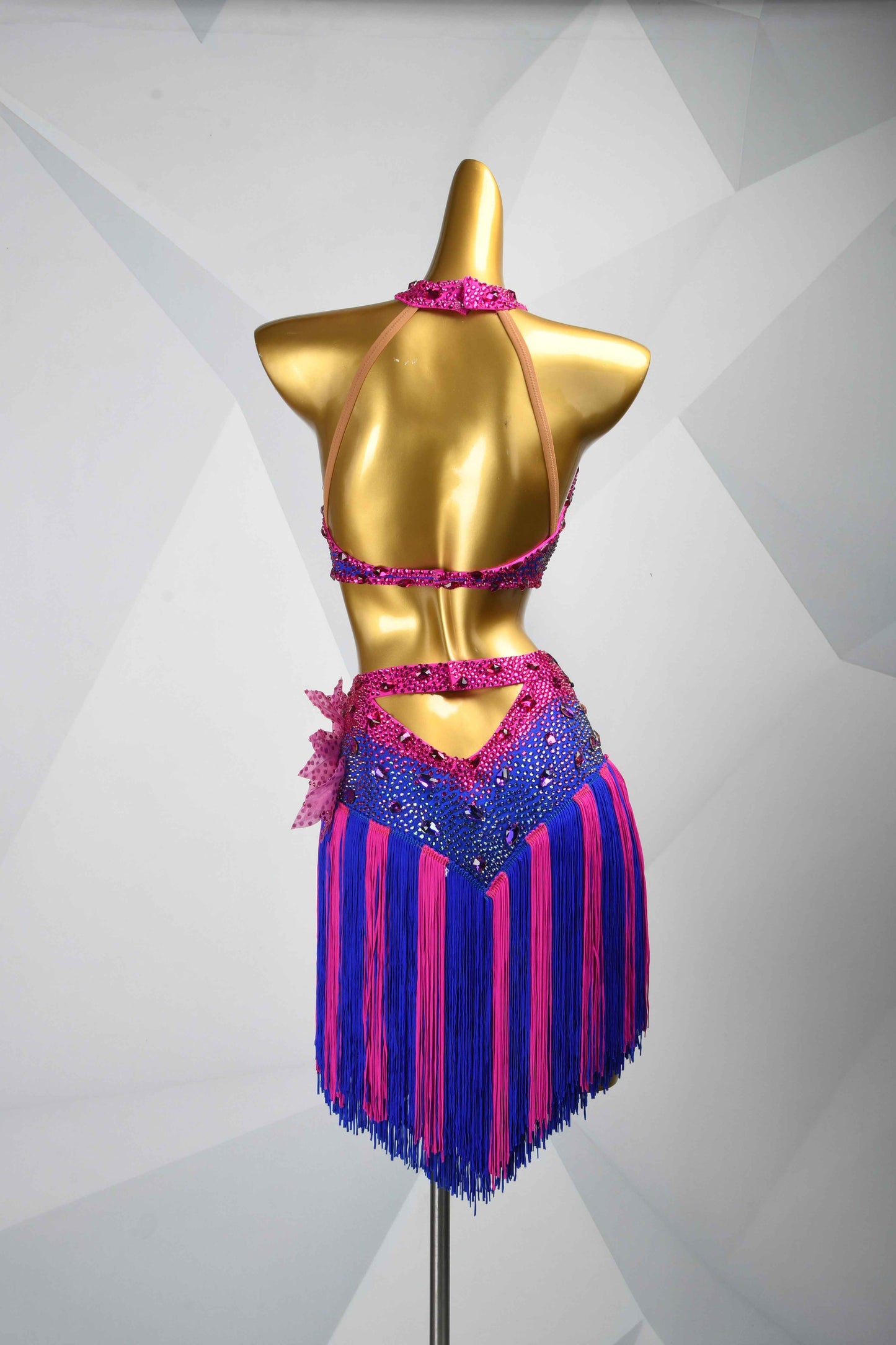 MINEJAS.L111 Blue Pink Fringe Latin 2-Piece Dance Set