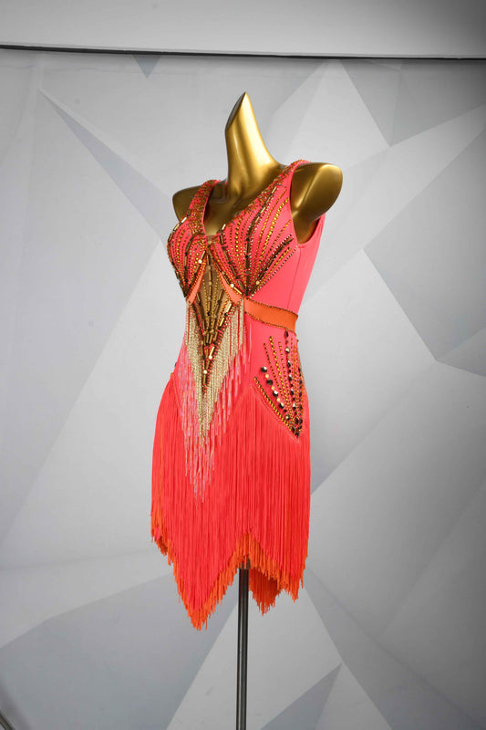 MINEJAS.L089 Orange Fringe Latin Samba Stage Costume