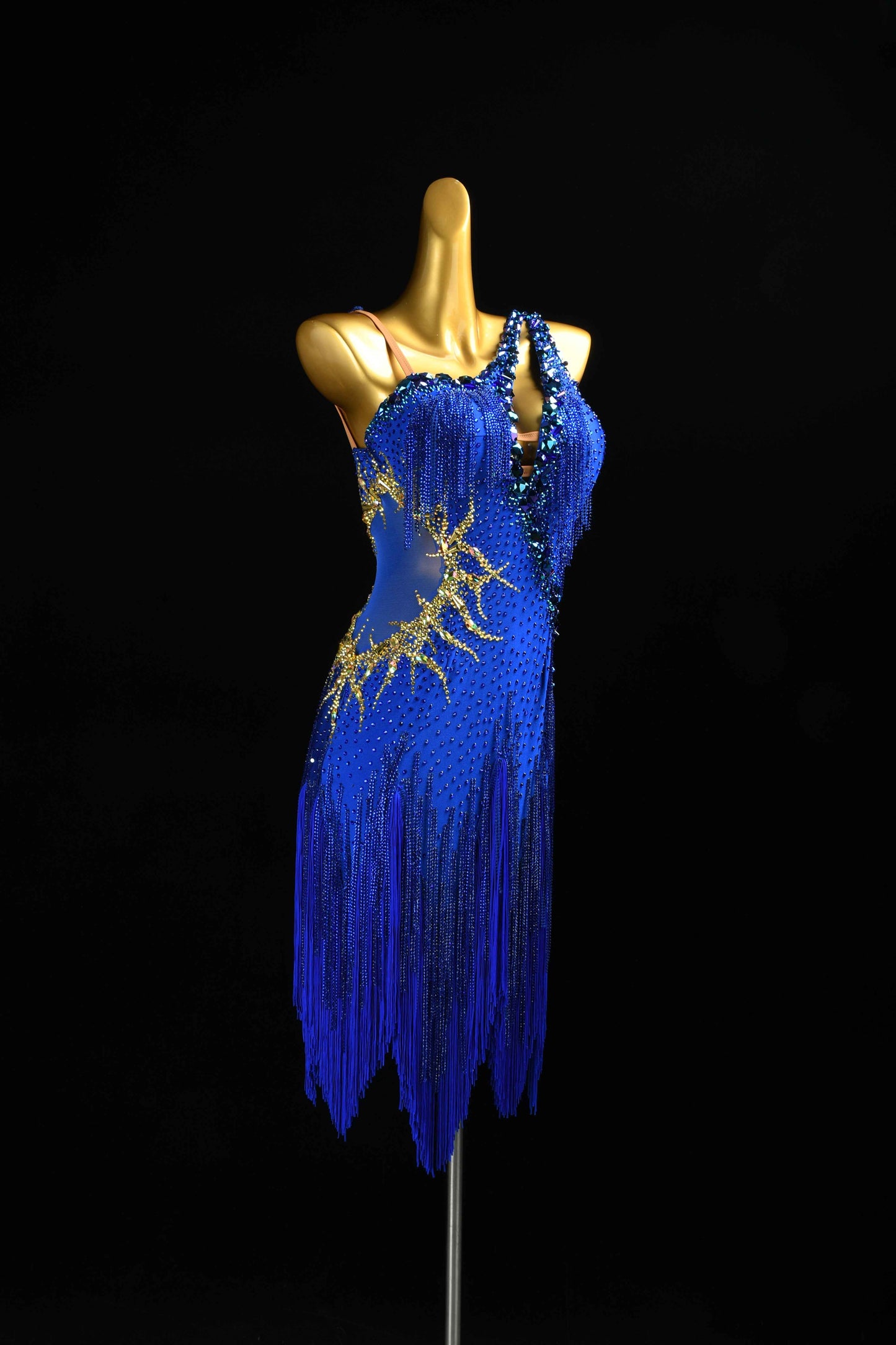 MINEJAS.L090 Royal Blue Fringe Latin Performance Dance Gown