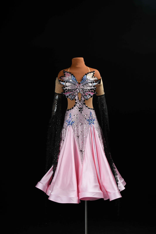 MINEJAS.B449 Pink Butterfly Backless Ballroom Dress