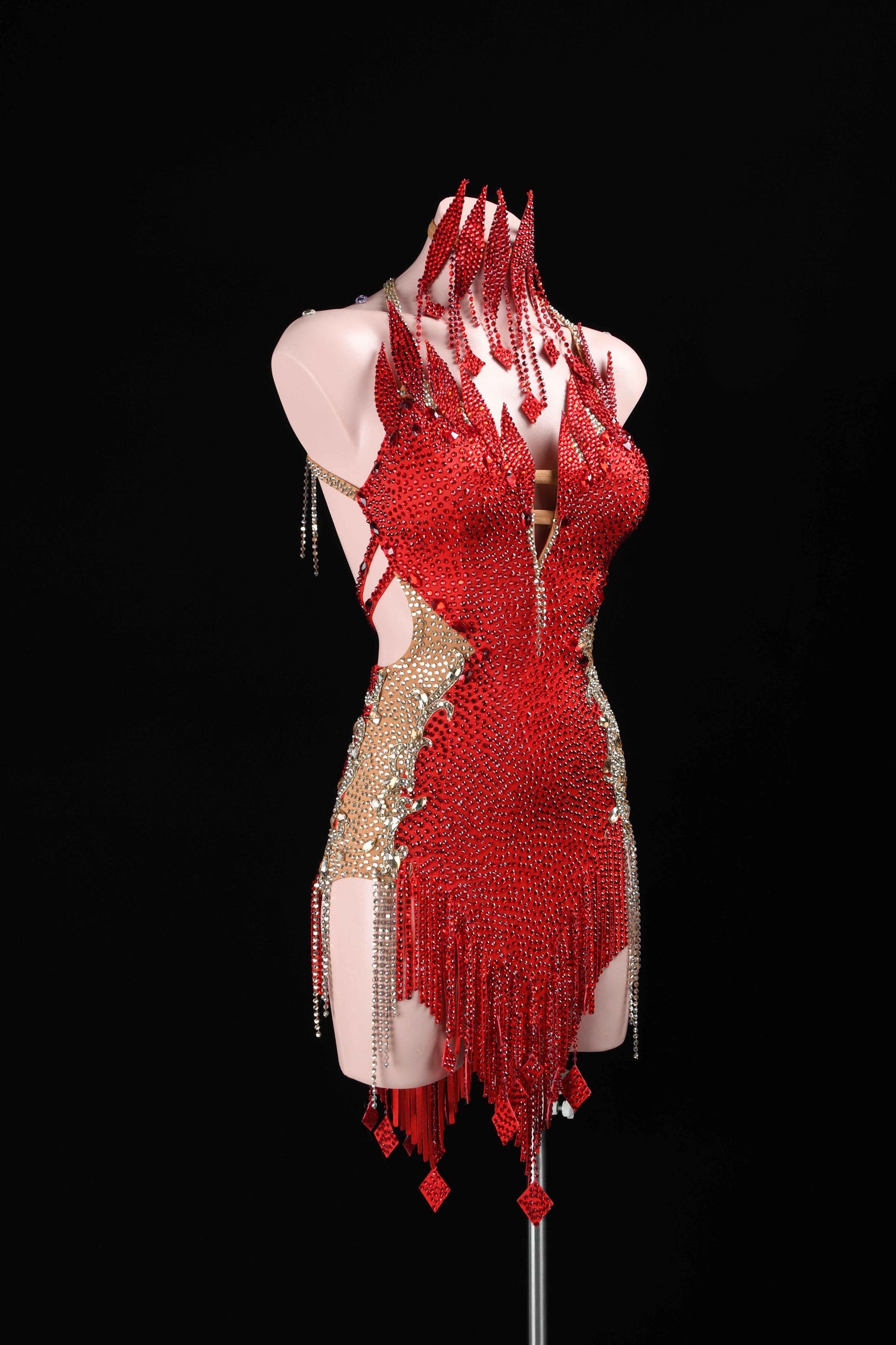 MINEJAS.L392 Red Flame Fringe Latin Dance Dress