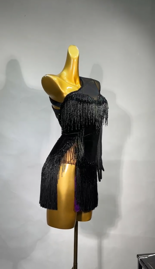 MINEJAS.L021 Black With Purple Fringe Latin Costume
