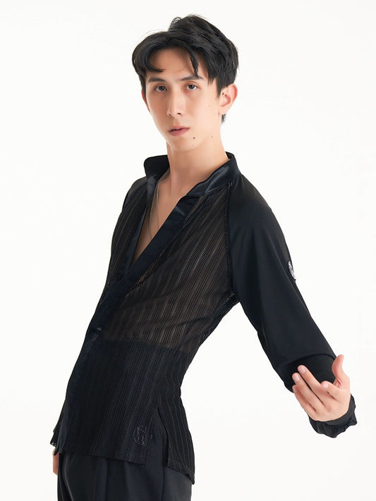 DUYQ Men’s Collection 011 – Lantern Sleeve Patchwork Top, Professional Men’s Ballroom/Latin Dance Performance & Practice Wear