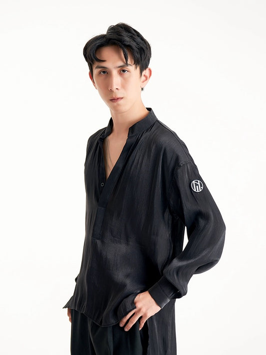 DUYQ Men’s Collection 002 – Loose Fit Chiffon Long-Sleeve Latin Dance Practice Top for Adults