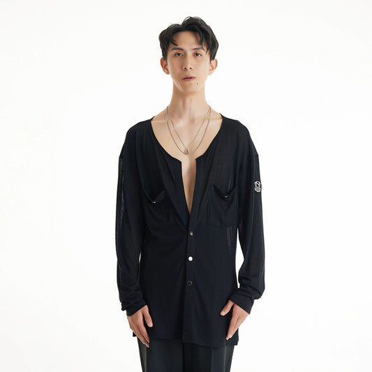 DUYQ。Men’s Collection 015 – Loose Fit Round Neck Long-Sleeve Latin Dance Practice & Performance Top