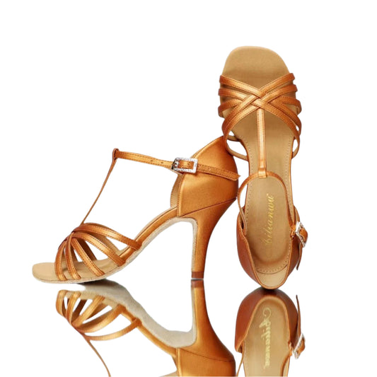 ALW.L103 WOMEN T-STRAPS LEATHER LATIN DANCE SHOES Microfiber Suede Insole
