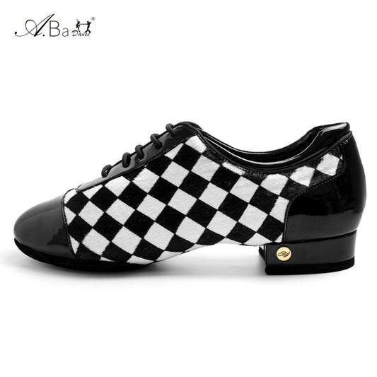 ABA.B011ME Black White Plaid Ballroom Dance Shoes for Performance - Mine·Jas