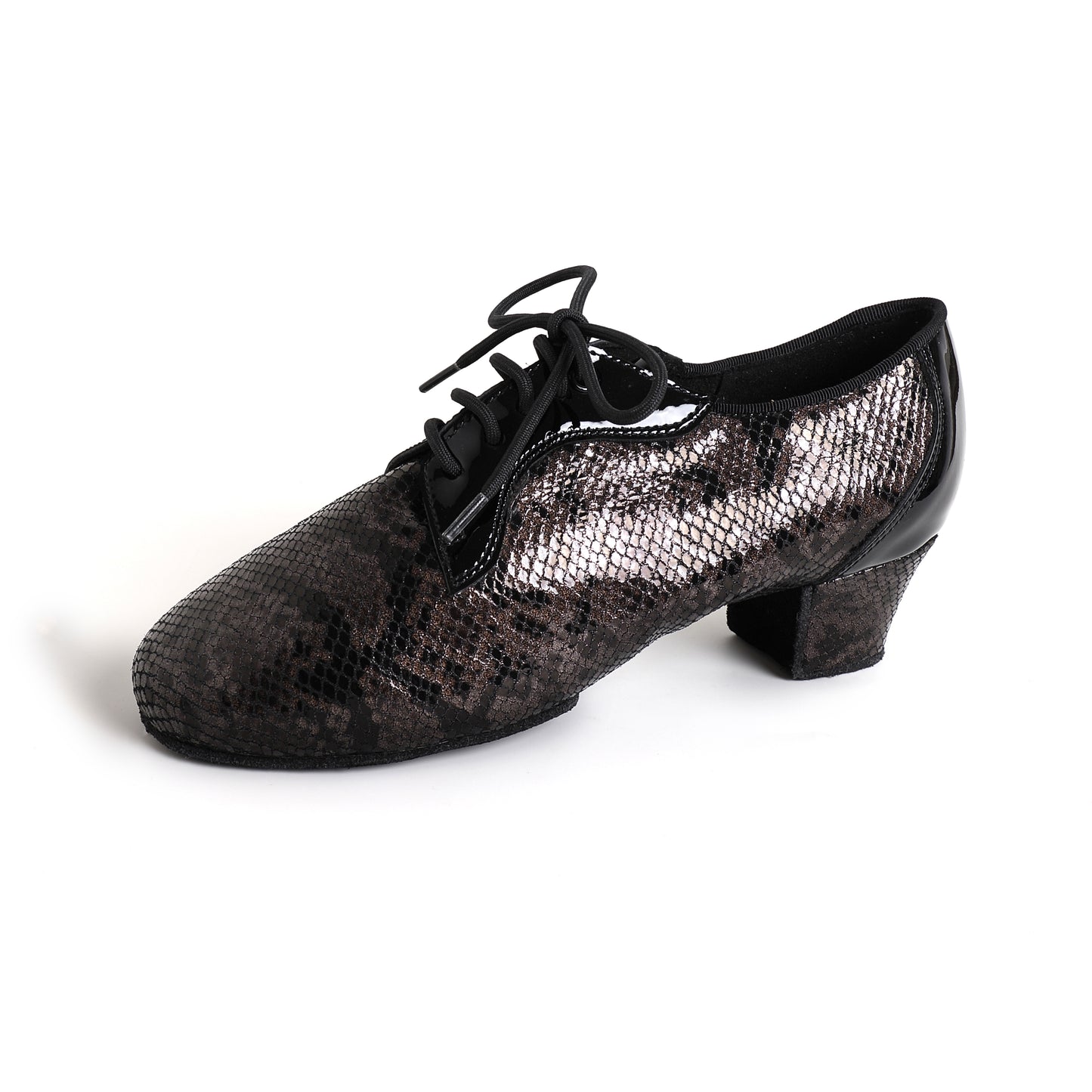 MINEJAS.T031 Glossy Brown Snakeskin 3.5” Heel Teacher Dance Shoes