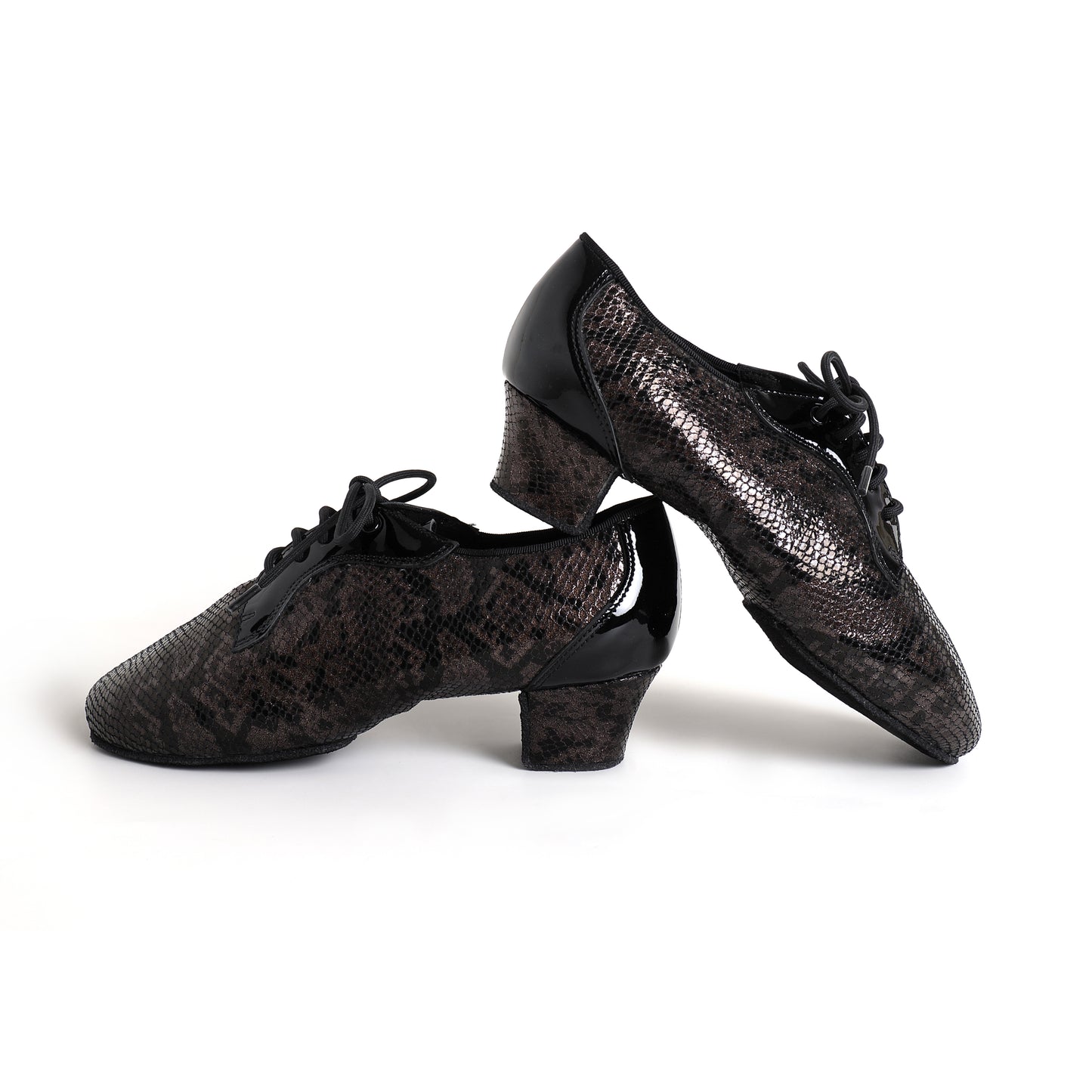 MINEJAS.T031 Glossy Brown Snakeskin 3.5” Heel Teacher Dance Shoes