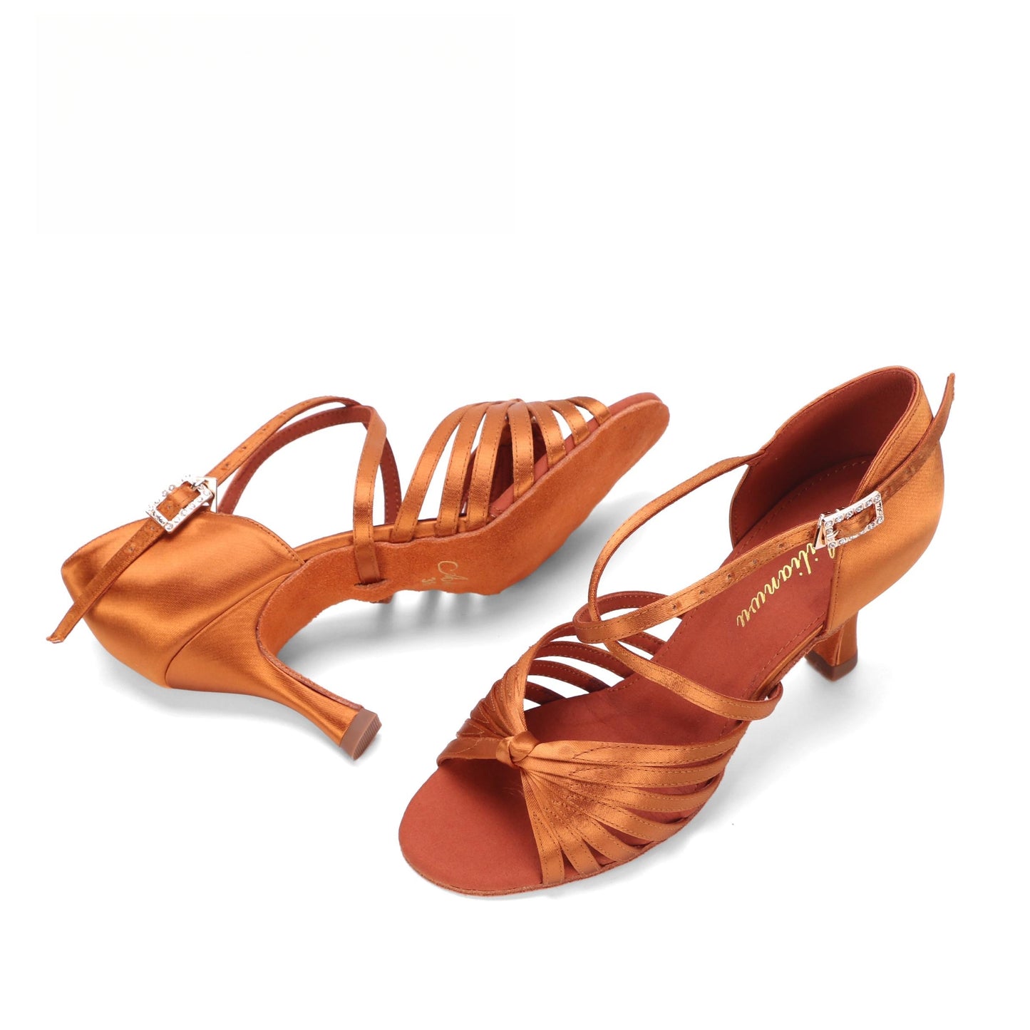 ALW.L037GE Women’s Satin Latin Dance Shoes – Classic Ballroom Practice Shoes, 7-Strap Knot Style