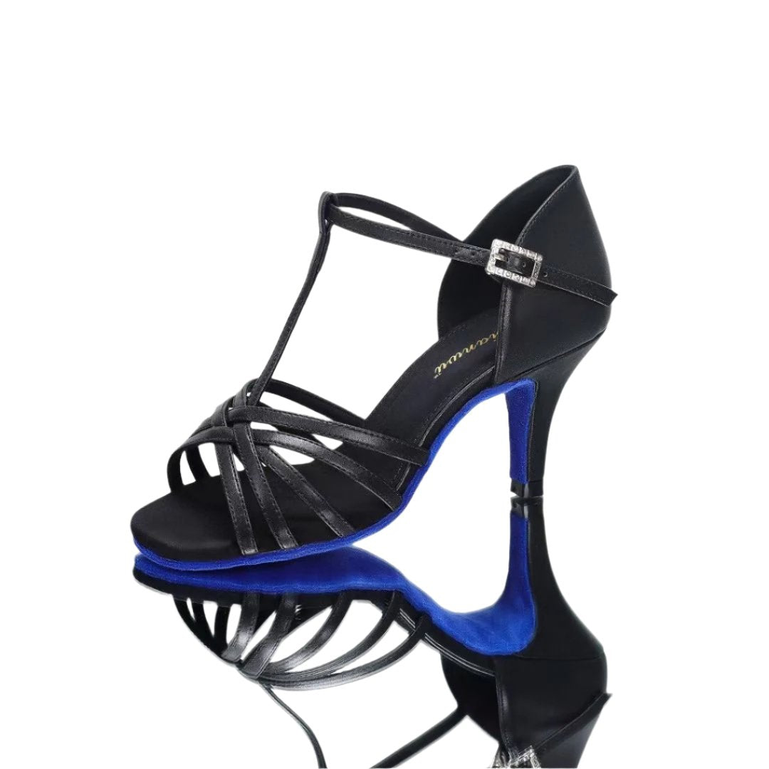 ALW.L044FE Women’s Latin Dance Shoes – Black Leather Upper with Blue Suede Sole
