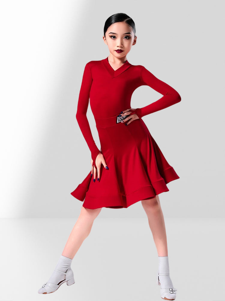Fuchsia Girls' Latin Dance Dress | Long Sleeve Ballroom Outfit MineJas Fuchsia Girls' Latin Dance Dress | Long Sleeve Ballroom Outfit MineJas