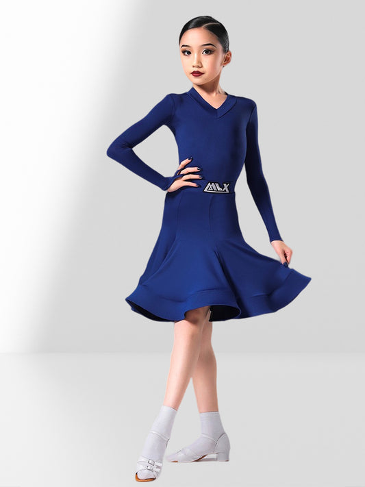 MLX.L8924GSD Girls’ Long Sleeve Latin Dance Dress – Fuchsia Flow Skirt