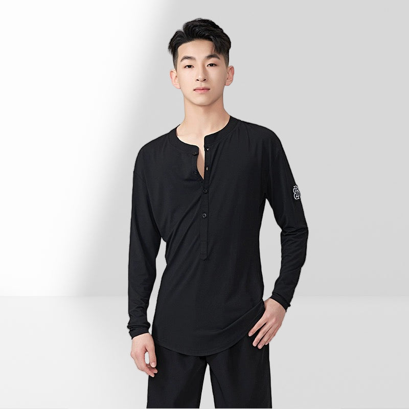 BOBO.L001MTE Men’s Classic Cotton Latin Dance Shirt – Long Sleeve with Front Opening