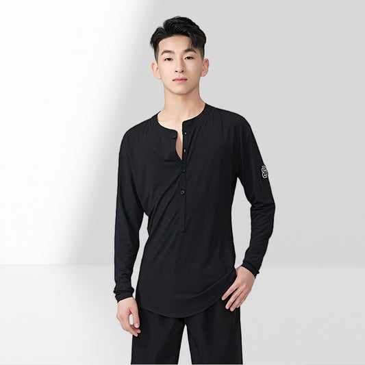 BOBO.L001MTE Men’s Classic Cotton Latin Dance Shirt – Long Sleeve with Front Opening