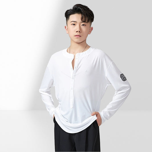 BOBO.L001MTE Men’s Classic Cotton Latin Dance Shirt – Long Sleeve with Front Opening