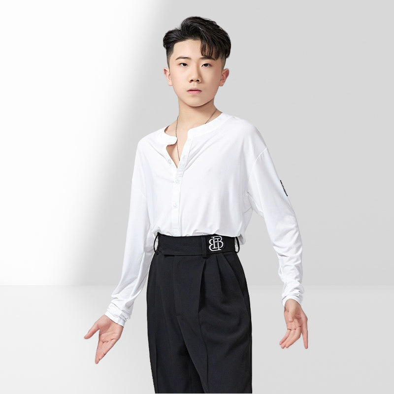 BOBO.L001MTE Men’s Classic Cotton Latin Dance Shirt – Long Sleeve with Front Opening