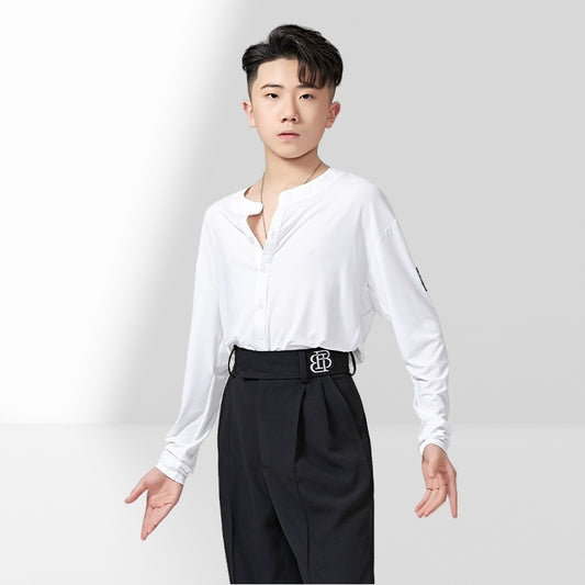 BOBO.L001MTE Men’s Classic Cotton Latin Dance Shirt – Long Sleeve with Front Opening - Mine·Jas