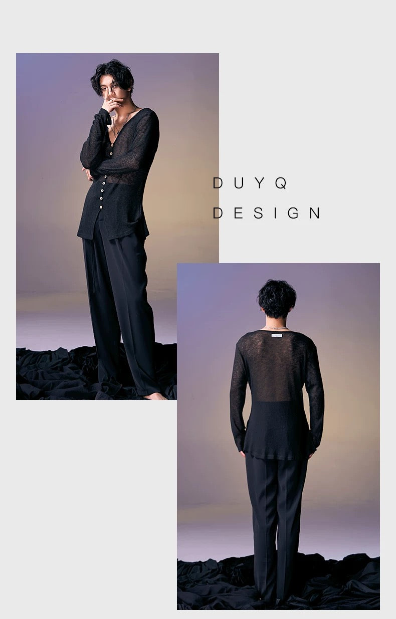 DUYQ.New Men-020 V-neck Long-sleeve Color-block Striped Top - Professional Men's Standard Latin Dance Practice Wear