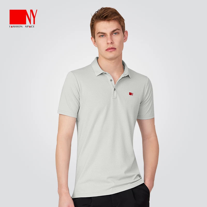 NY Fashion Men's POLO Shirt Waffle Stretch Fabric Top Short Sleeve T-Shirt National Ballroom Dance 20199T - Mine·Jas