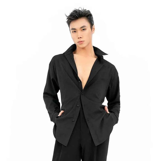 Dongxin Dance Long Sleeve Waist Shirt Men's Basic Versatile Top International Latin Dance Practice Suit NY501