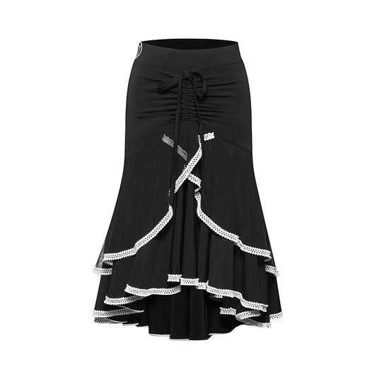 DUYQ "Black and White" Women's 006 Brownie Mousse Skirt National Standard Latin Dance Practice Suit Premium
