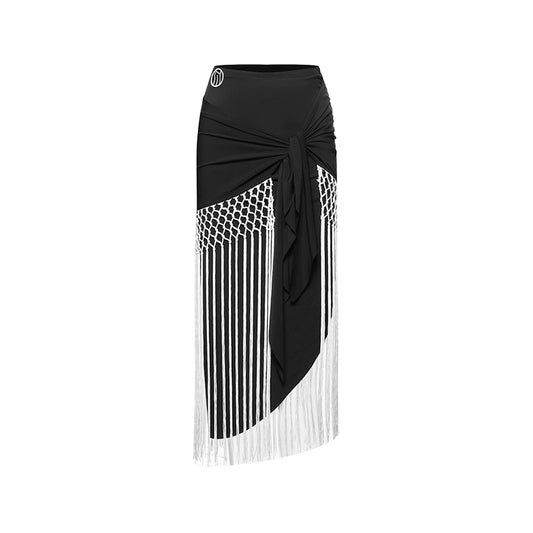 DUYQ "Black and White" Ladies 014 Original Design Strap Tassel Skirt National Standard Latin Dance Practice Suit Premium