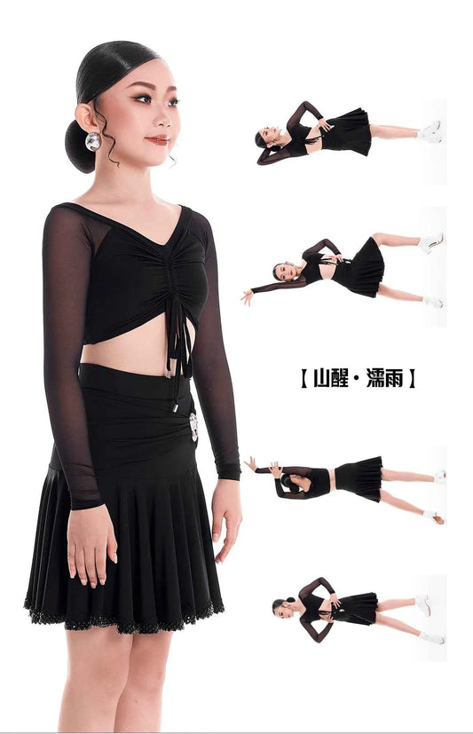DUYQ children's style "Mountain Awakening Rain" 001 pleated top long-sleeved Latin dance girls' practice clothes professional