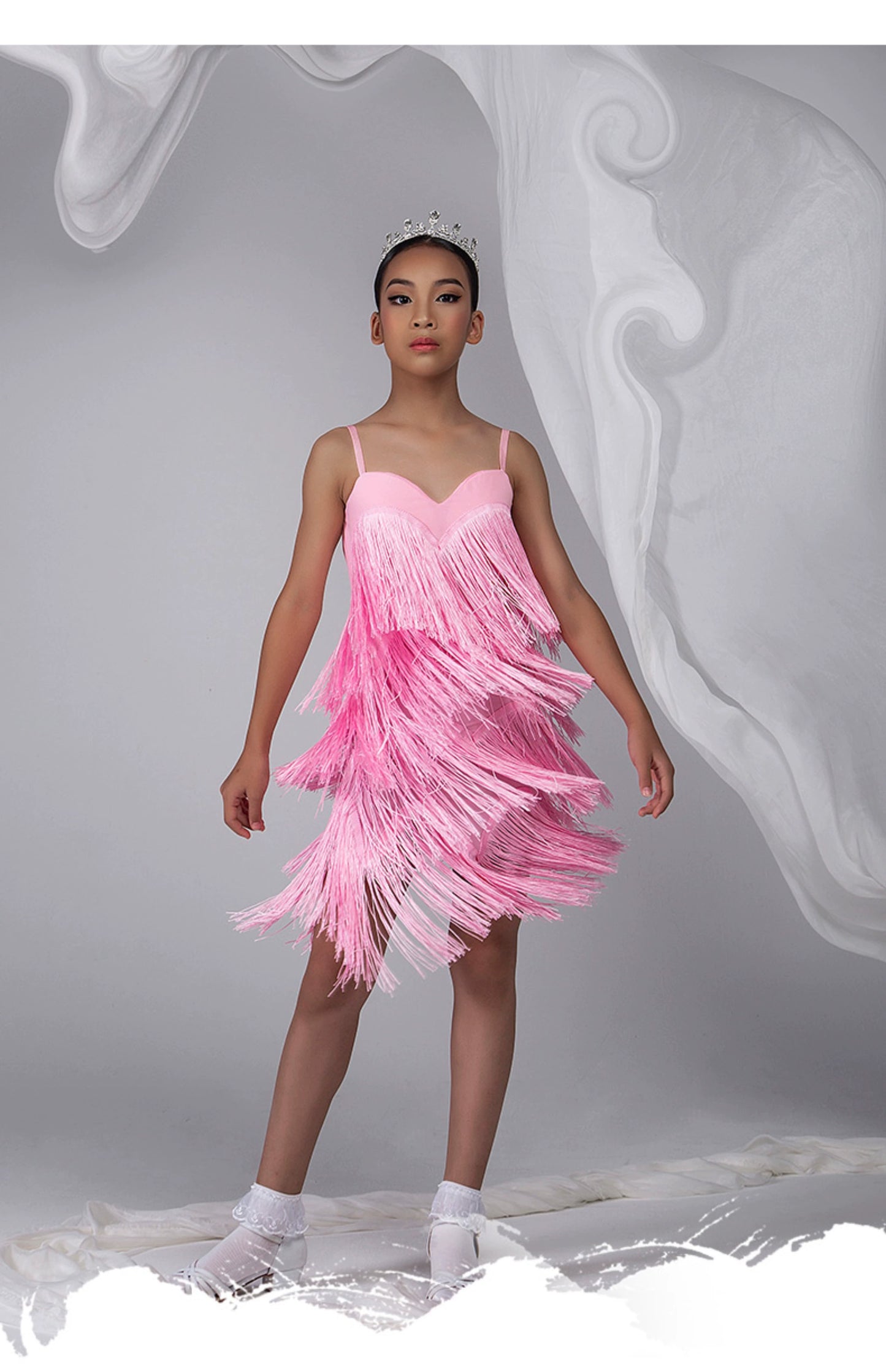 WJ Latin dance suspender fringed dress for girls 2025 new backless practice clothes competition flower clothes