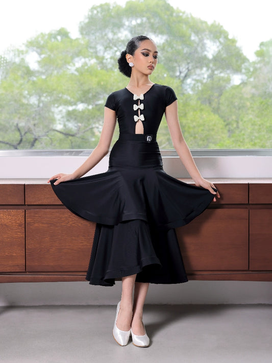 TID. CM2420 children's ballroom dance skirt spring and summer new bow double-layer skirt large swing skirt high-end national ballroom dance suit