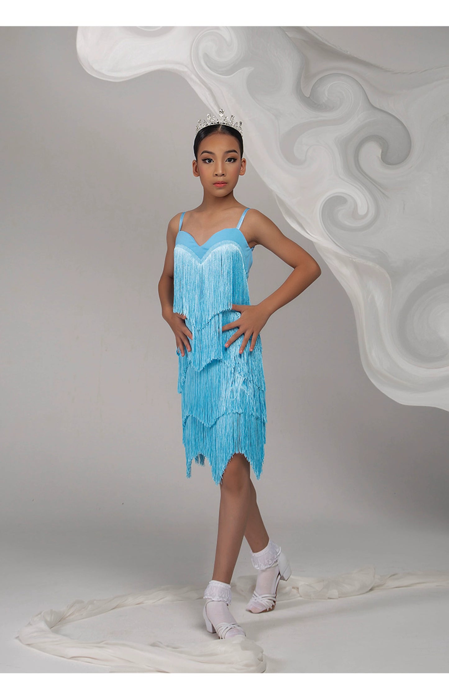 WJ Latin dance suspender fringed dress for girls 2025 new backless practice clothes competition flower clothes