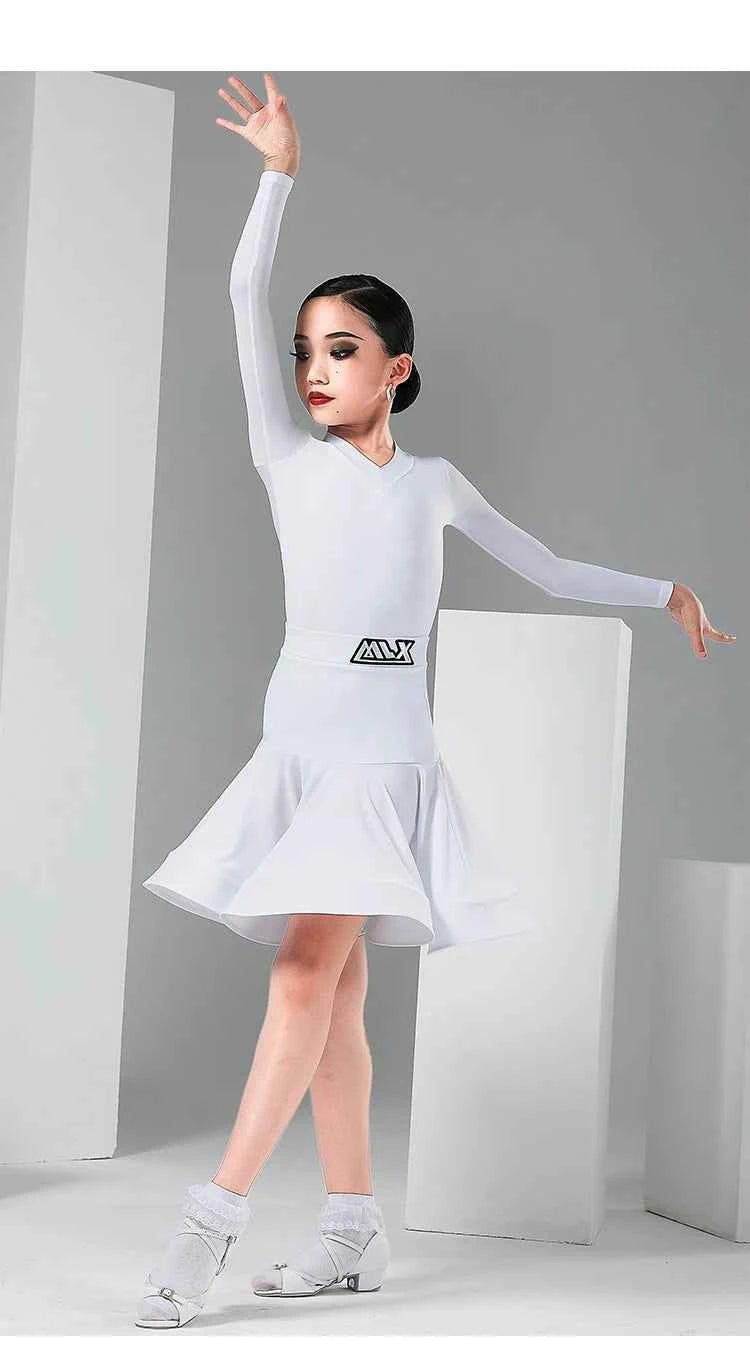 MLX.8913 Children's National Standard Dance Training Performance Costumes Girls Latin Dance Costumes Long Sleeves Competition Regulations