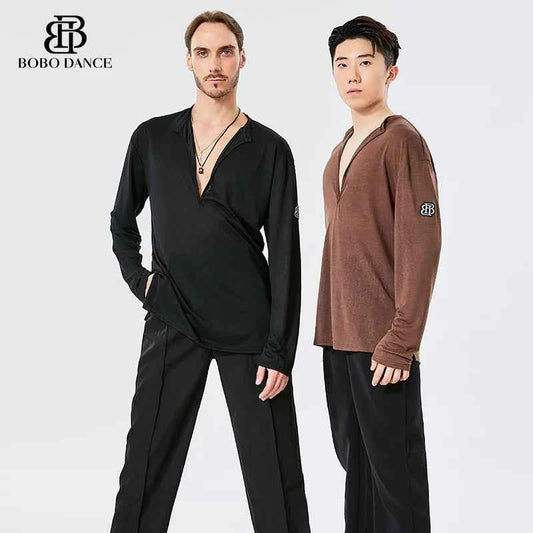 BOBO. L157 Boys Latin Dance Clothing High-end Professional Practice Clothing Men's Adult Loose Long Sleeve Top