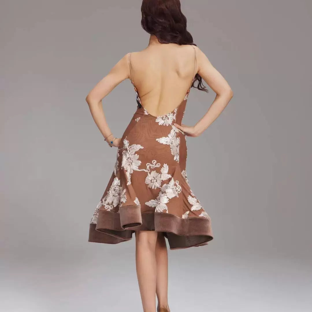 VERNAxBANGGIRL VABGY017 French three-dimensional flower big swing skirt Latin performance practice clothes