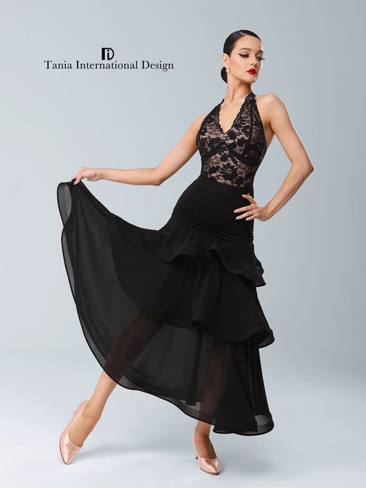 TID new ballroom dance skirt lace V-neck Latin top women's split 2-piece set national standard dance clothes