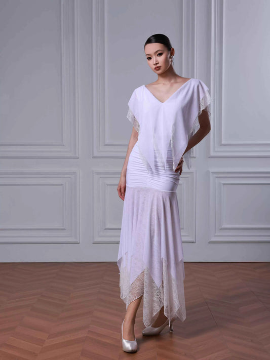 TID ballroom dance waltz dress premium white yarn ballroom dance suit B083/S052