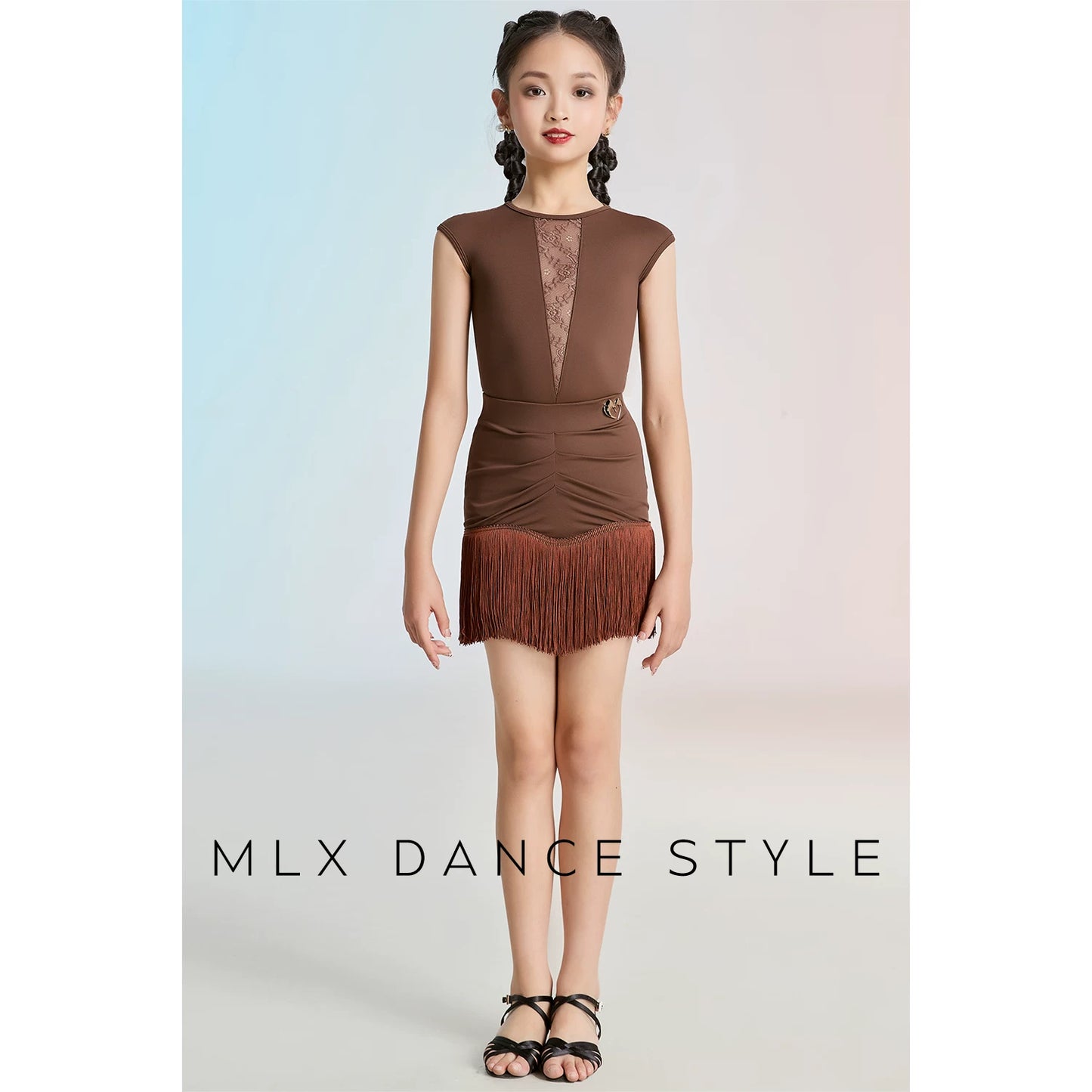MLX children's Latin dance costume, fringed skirt, girls' dance one-piece top, practice performance costume