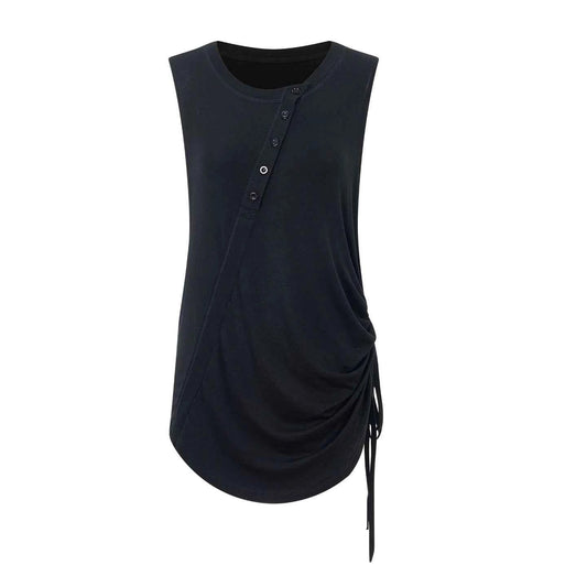 DUYQ "Female Teacher Series" 007 Design Sense Oblique Button Drawstring Sleeveless Top National Standard Latin Dance Clothing Professional