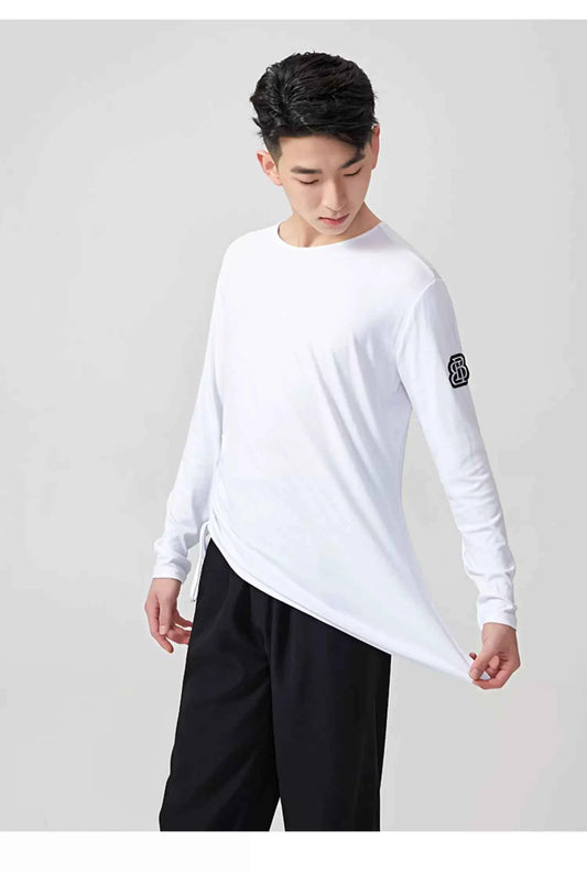 BOBO DANCE Boys Latin Dance Suit Crew Neck Black and White T-Shirt Men's Ballroom Dance Professional Latin Practice Suit Dance Top