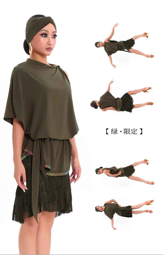 DUYQ "Green Limited" 011 Classic Diamond Edge Loose Women's Blouse National Standard Women's Latin Dance Clothing New Product