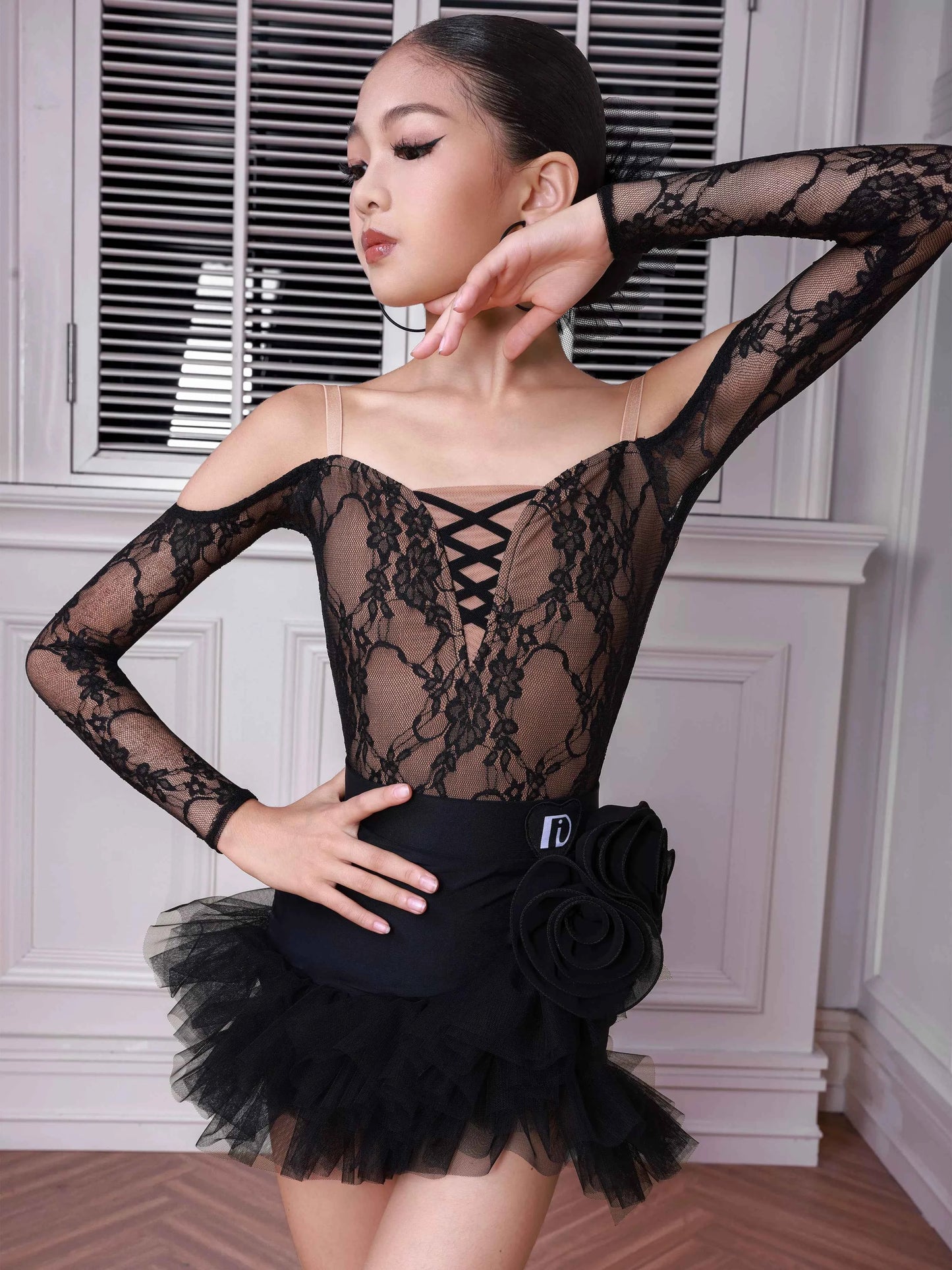 TID Latin dance suit girls one-word shoulder practice suit advanced sense children's training performance suit