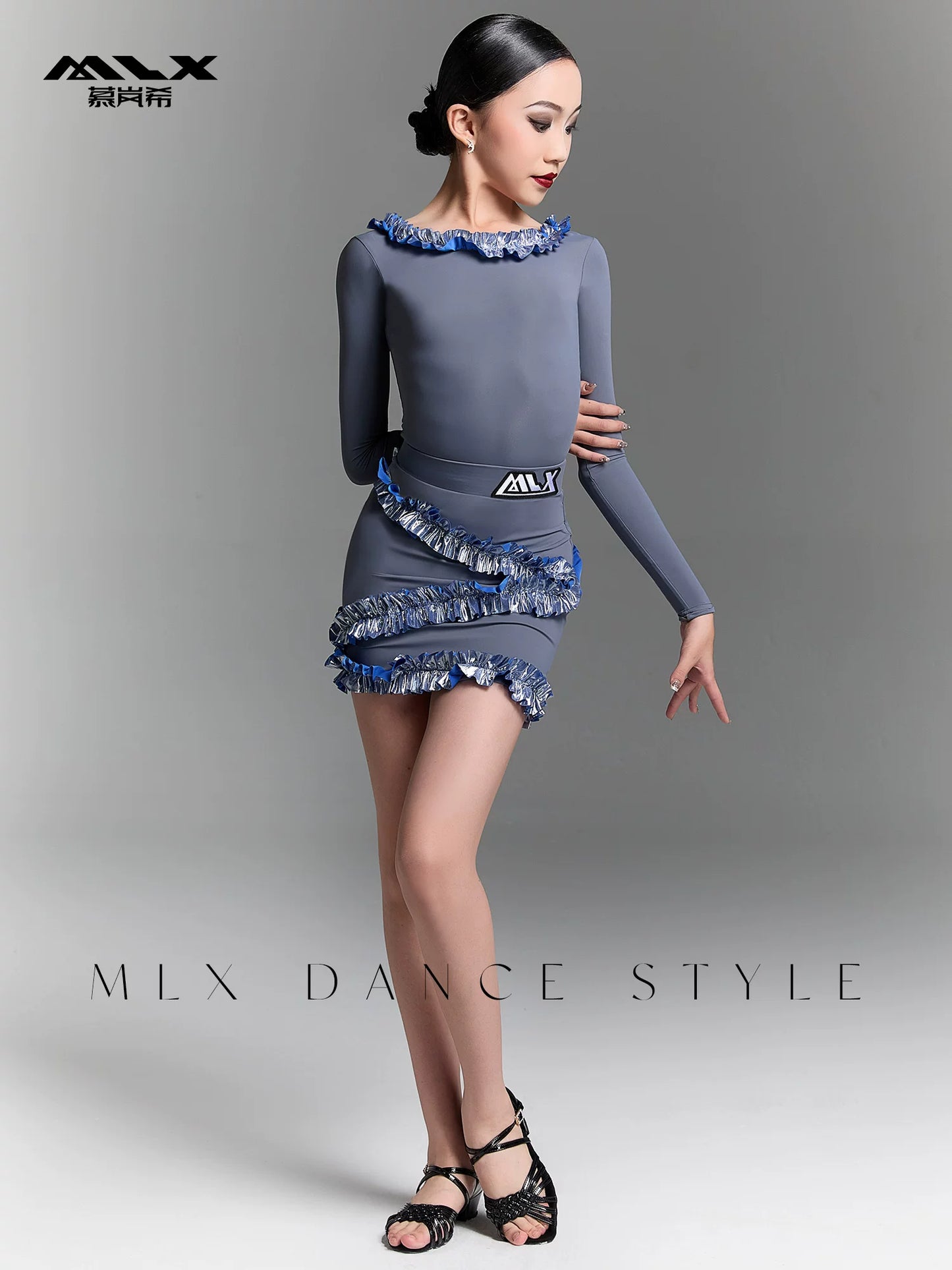 MLX autumn and winter long-sleeved Latin dance children's practice suit professional national standard girls' dance training performance suit