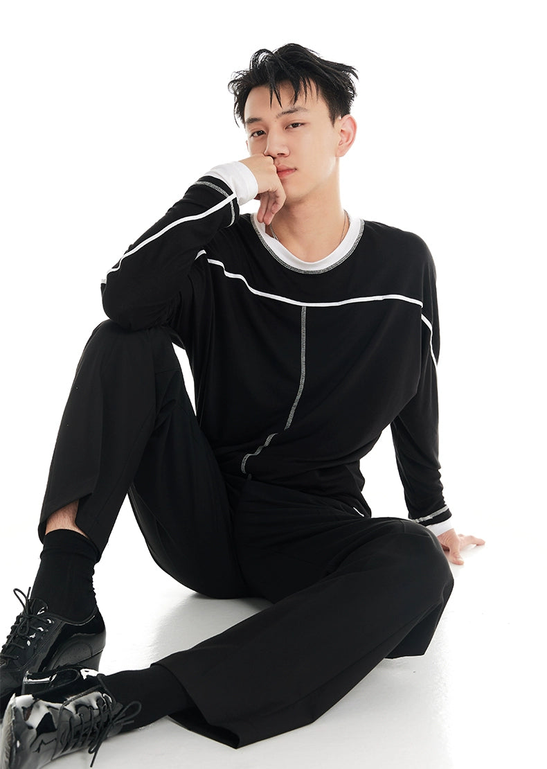 DUYQ "Black and White" Men's 006T word long-sleeved top Adult national standard Latin dance practice performance suit advanced