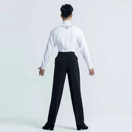 Dongxin dance clothes, national style bow tie design sense men's waist top, Latin dance Tencel pullover long sleeve TNY572